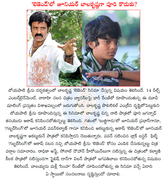 puri son akash as young balakrishna in legend,balakrishna legend,pri jagannadh,akash,boyapati srinu,gabbarsingh,bujjigadu,puri akash in legend,  puri son akash as young balakrishna in legend, balakrishna legend, pri jagannadh, akash, boyapati srinu, gabbarsingh, bujjigadu, puri akash in legend, 